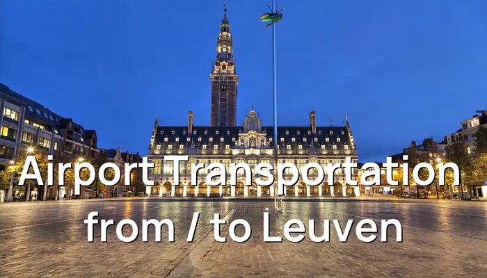 Nighttime view of the University Library in Leuven, symbolizing Taxi Brussels Airport's efficient transfer service from the airport to Leuven.
